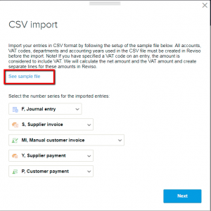 CSV import window 