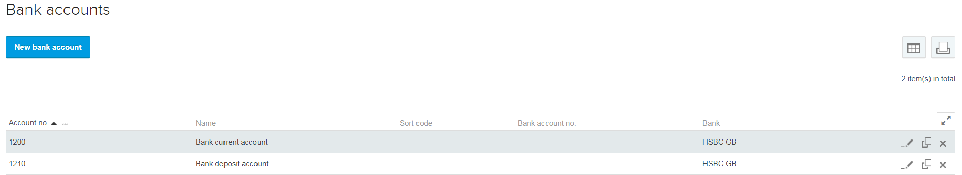 list of bank accounts in reviso
