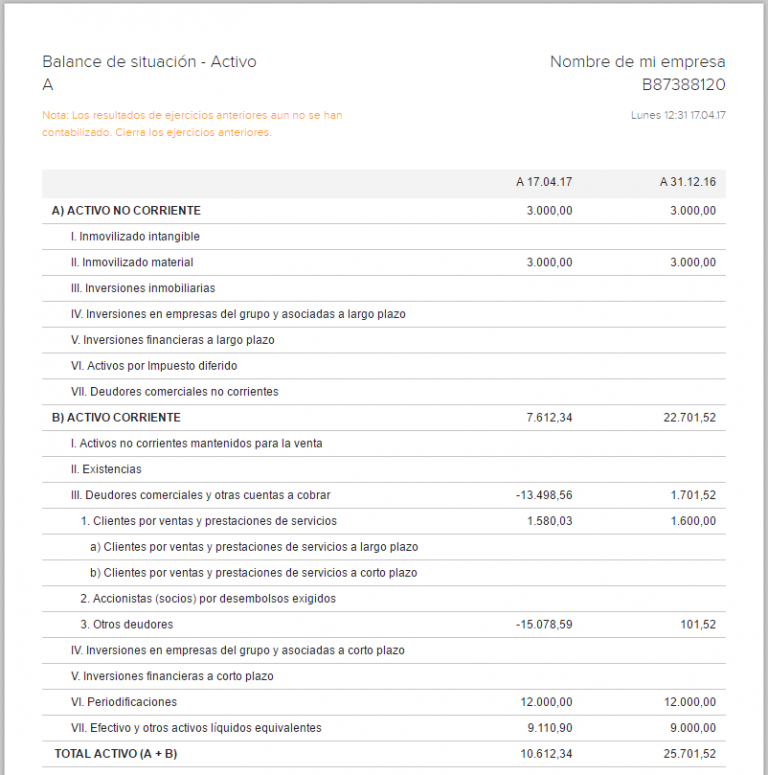 Balance De Situación Reviso Programa Contabilidad Online 6644