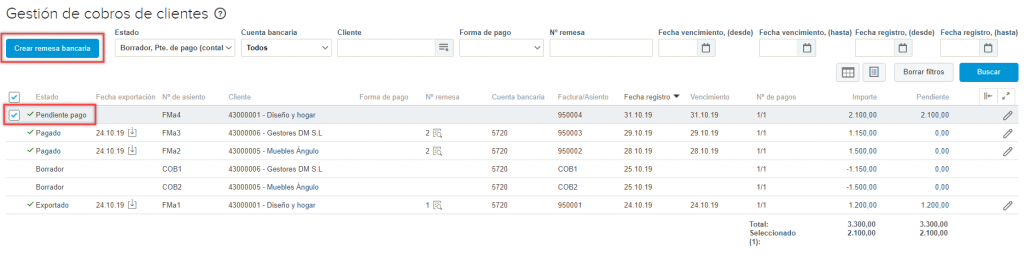 Crear remesa de cobros