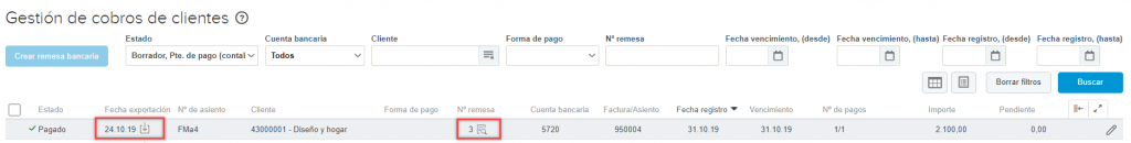 Gestión de remesas bancarias de cobros