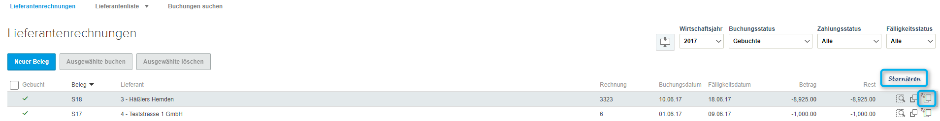 Reviso Hilfe DE - Wie kann ich meine Belege löschen oder stornieren?